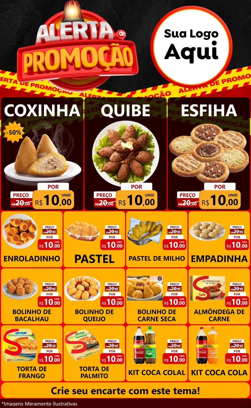 Modelo de Encarte para Encarte Grande com o tema Alerta de Promoção para Salgadaria