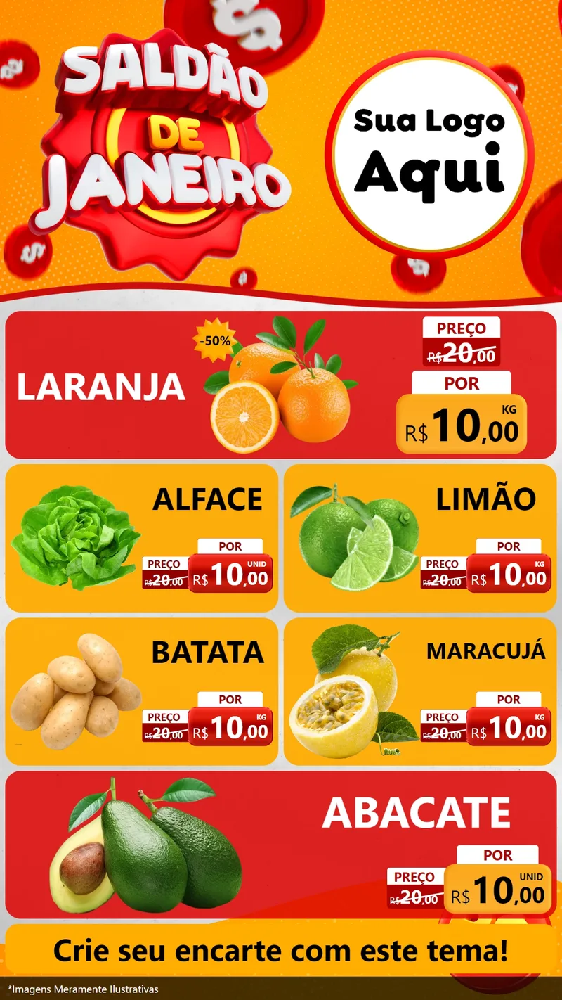 Modelo de TV para TV Vertical com o tema Saldão de Janeiro para Hortifrúti