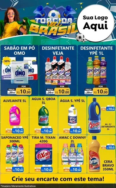 Modelo de Encarte para Encarte Grande com o tema Torcida Vai Brasil - Copa para Produtos de Limpeza