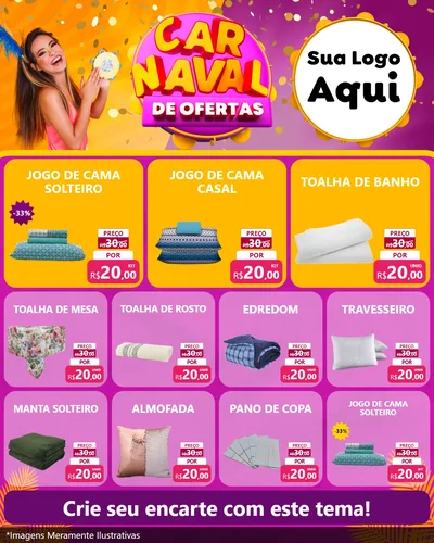 Modelo de Rede Social para Feed Instagram com o tema Carnaval de Ofertas para Cama, Mesa e Banho