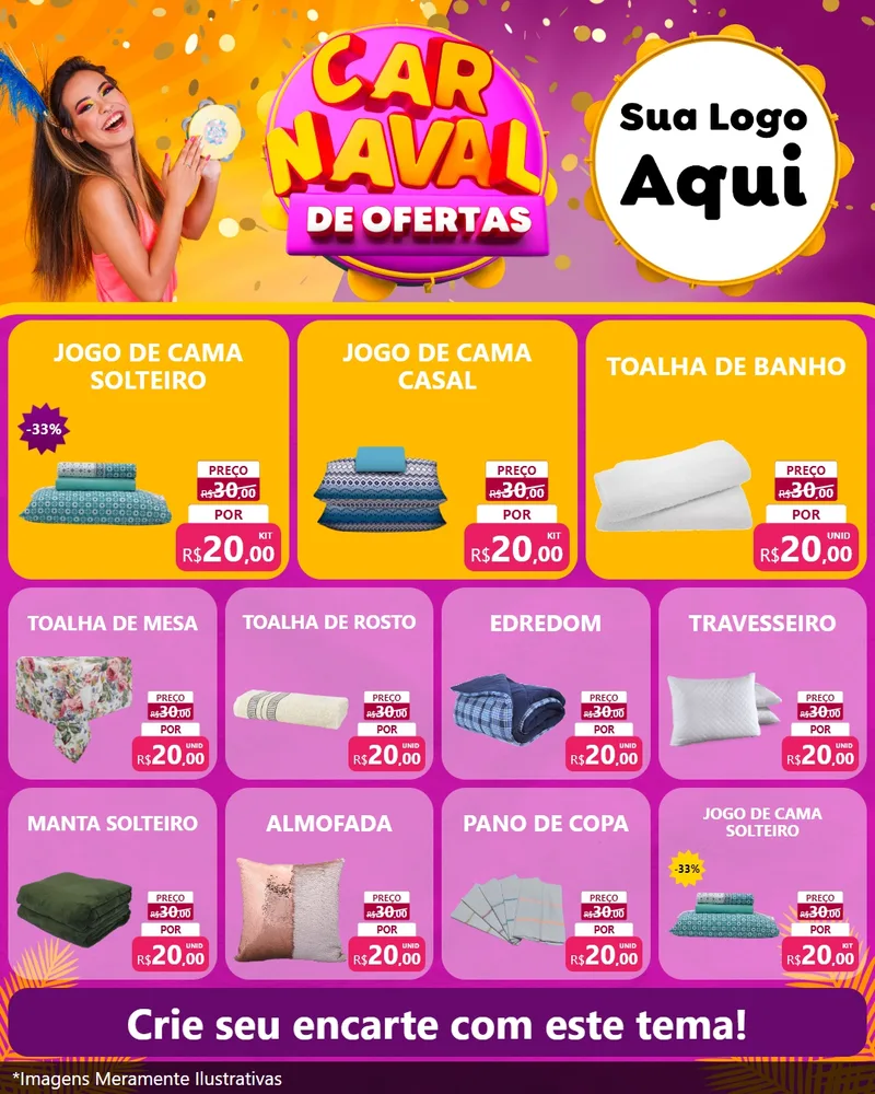 Modelo de Rede Social para Feed Instagram com o tema Carnaval de Ofertas para Cama, Mesa e Banho
