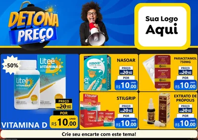 Modelo de Encarte para Encarte A4 Horizontal com o tema Detona Preços para Farmácia