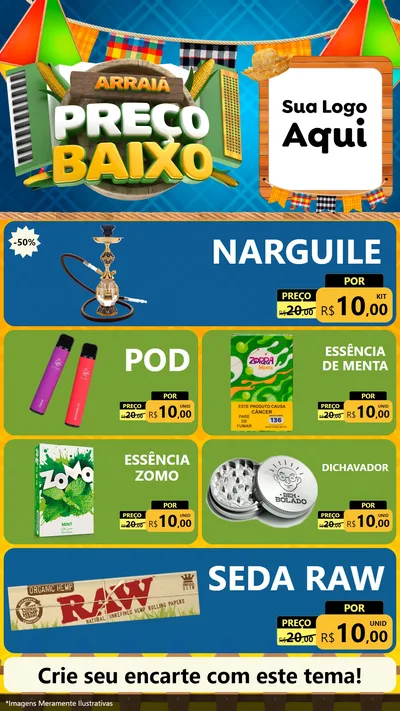Modelo de TV para TV Vertical com o tema Arraiá de Preço Baixo - Junina para Tabacaria