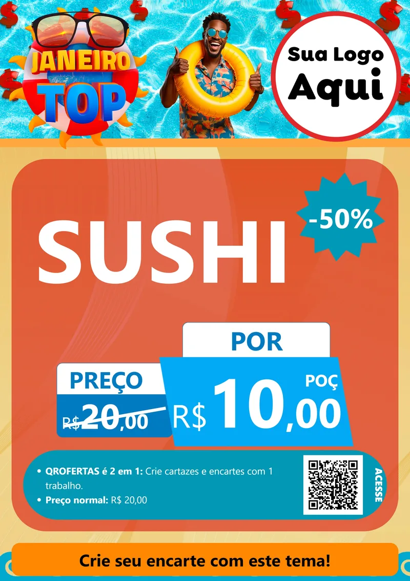 Modelo de Cartaz para Cartaz A4 Vertical com o tema Janeiro Top para Comida japonesa