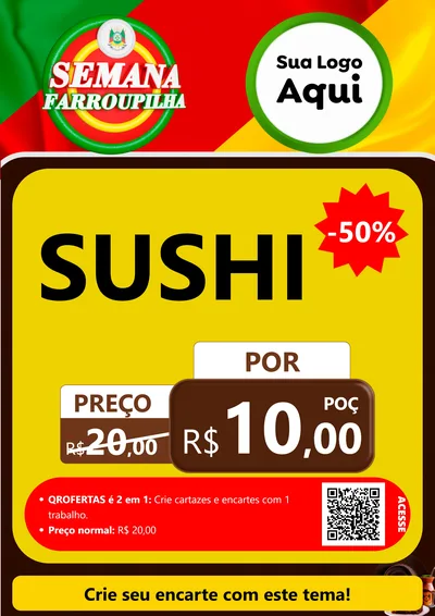 Modelo de Cartaz para Cartaz A4 Vertical com o tema Semana Farroupilha para Comida japonesa