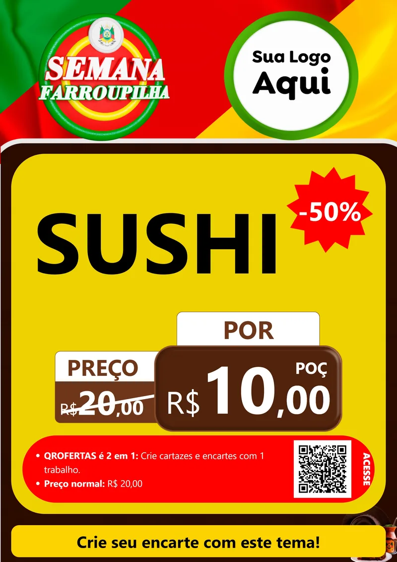 Modelo de Cartaz para Cartaz A4 Vertical com o tema Semana Farroupilha para Comida japonesa