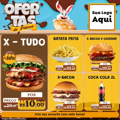 Modelo de Rede Social para Feed Facebook com o tema Ofertas de Páscoa para Hamburgueria