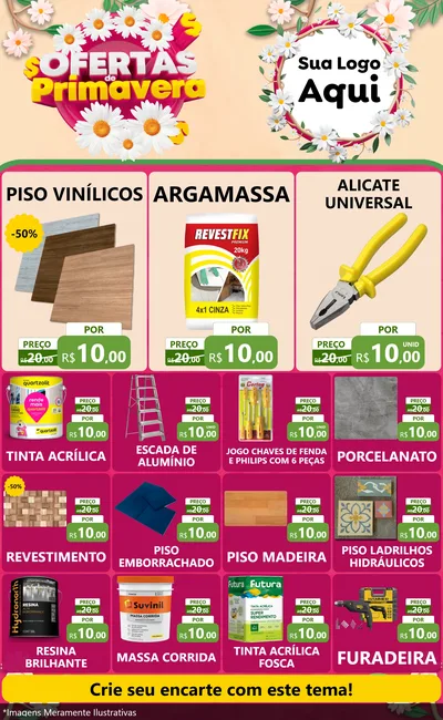 Modelo de Encarte para Encarte Grande com o tema Ofertas de Primavera para Material para Construção