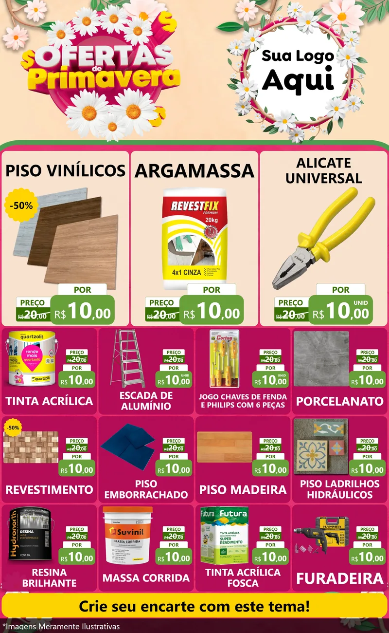 Modelo de Encarte para Encarte Grande com o tema Ofertas de Primavera para Material para Construção