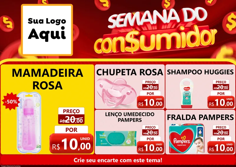 Modelo de Encarte para Encarte A4 Horizontal com o tema Semana do Consumidor para Bebês