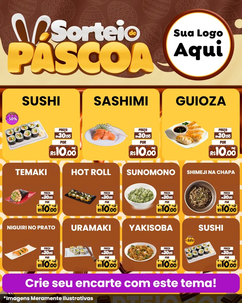 Modelo de Rede Social para Feed Instagram com o tema Sorteio de Páscoa para Comida japonesa