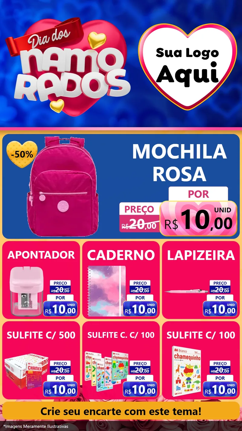 Modelo de Rede Social para Stories com o tema Dia dos namorados para Papelaria