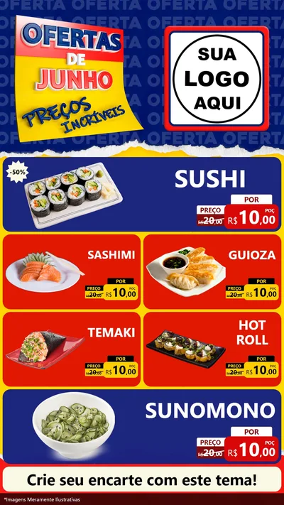 Modelo de TV para TV Vertical com o tema Ofertas de Junho - Preços Incríveis para Comida japonesa