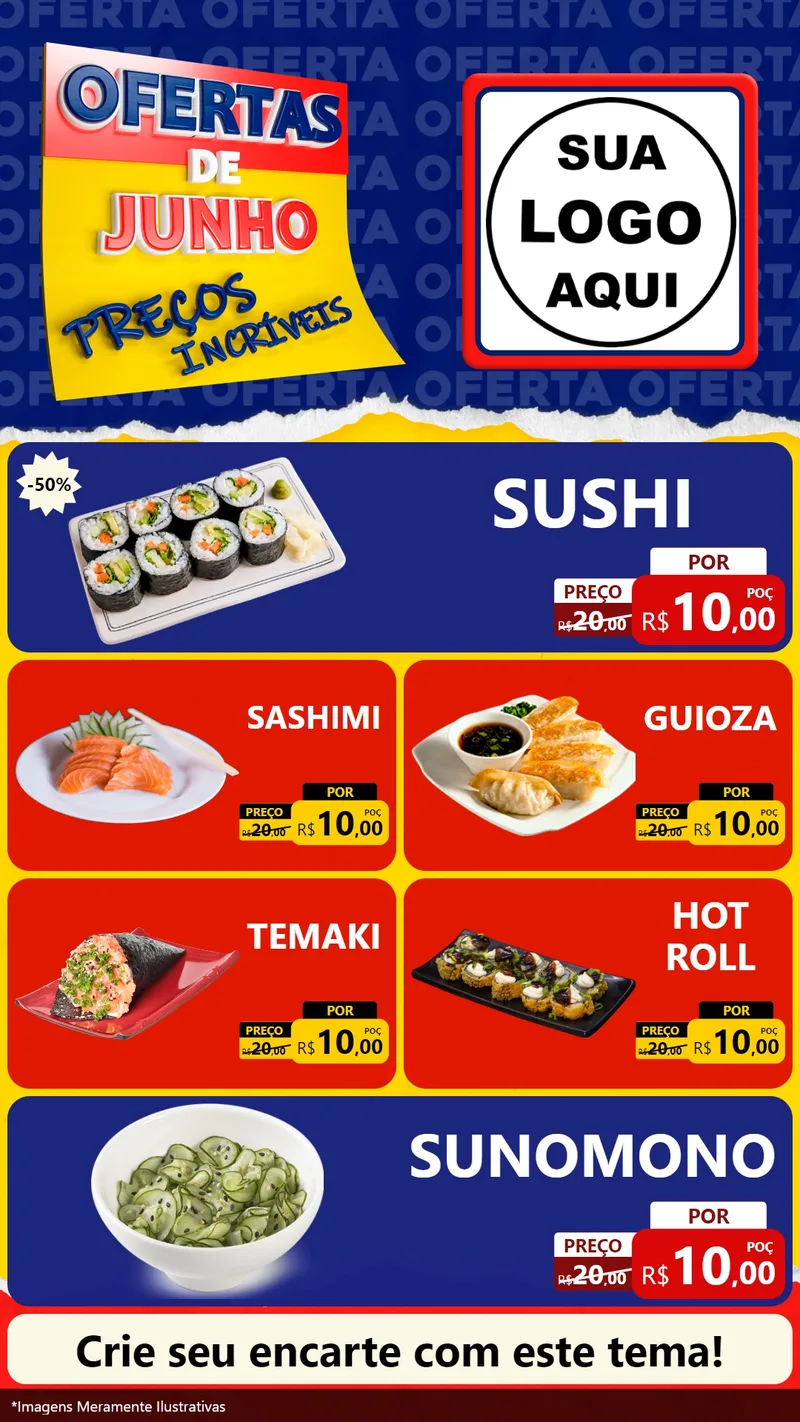 Modelo de TV para TV Vertical com o tema Ofertas de Junho - Preços Incríveis para Comida japonesa