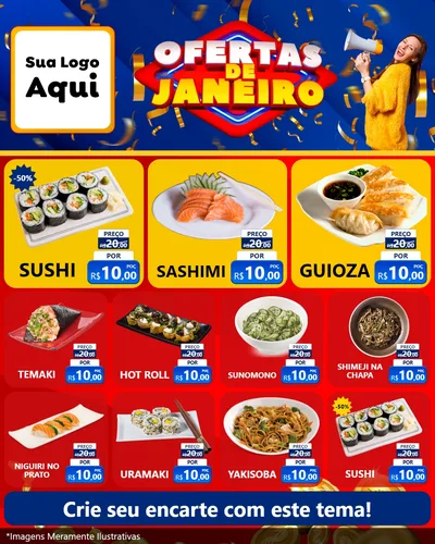 Modelo de Rede Social para Feed Instagram com o tema Ofertas de Janeiro para Comida japonesa