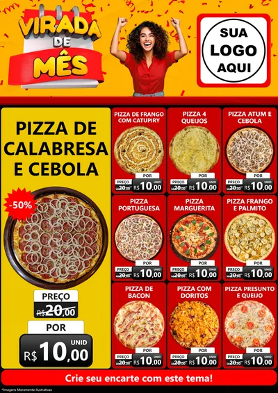 Modelo de Encarte para Encarte A4 Vertical com o tema Virada de Mês para Pizzaria