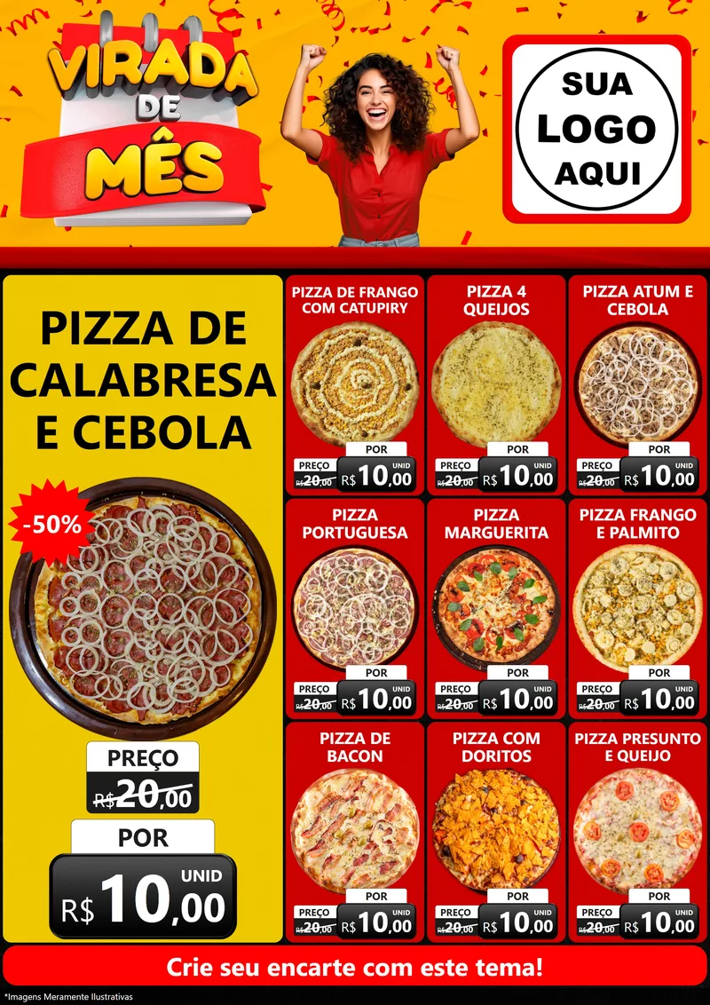 Modelo de Encarte para Encarte A4 Vertical com o tema Virada de Mês para Pizzaria