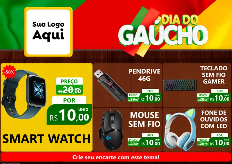 Modelo de Encarte para Encarte A4 Horizontal com o tema Dia do Gaúcho para Informática