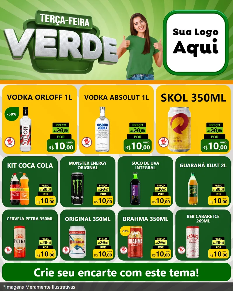 Modelo de Rede Social para Feed Instagram com o tema Terça - Feira Verde para Distribuidora de bebidas