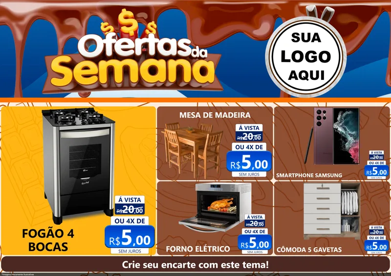 Modelo de Encarte para Encarte A4 Horizontal com o tema Ofertas da Semana - Páscoa para Móveis e Eletro