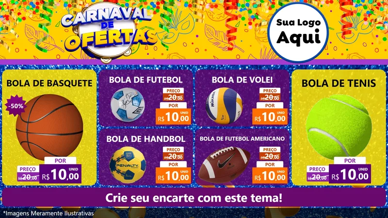 Modelo de TV para TV Horizontal com o tema Carnaval de Ofertas para Artigos Esportivos