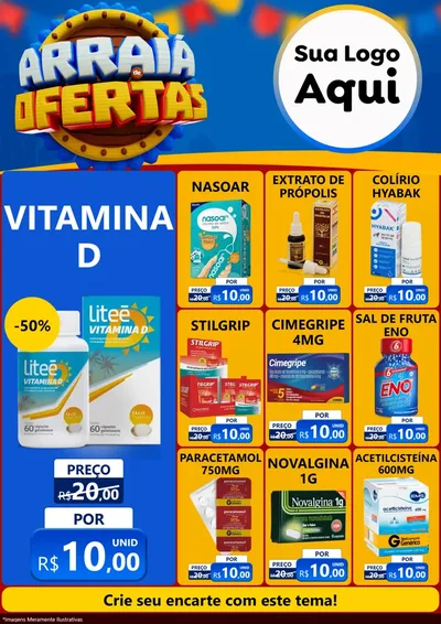 Modelo de Encarte para Encarte A4 Vertical com o tema Arraiá de Ofertas - Junina para Farmácia