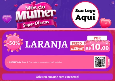 Modelo de Cartaz para Cartaz A4 Horizontal com o tema Mês da Mulher - Super Ofertas para Hortifrúti