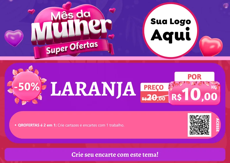 Modelo de Cartaz para Cartaz A4 Horizontal com o tema Mês da Mulher - Super Ofertas para Hortifrúti