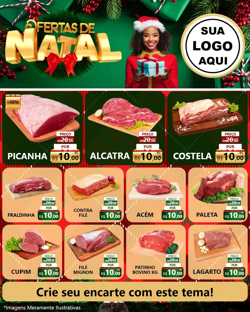 Modelo de Rede Social para Feed Instagram com o tema Ofertas de Natal para Açougue