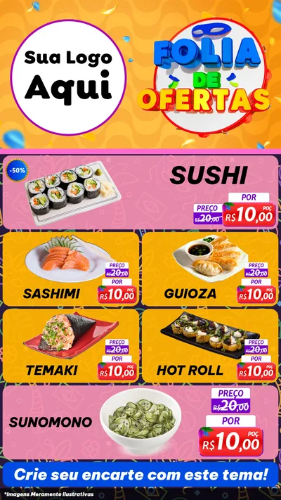 Modelo de TV para TV Vertical com o tema Folia de Ofertas para Comida japonesa