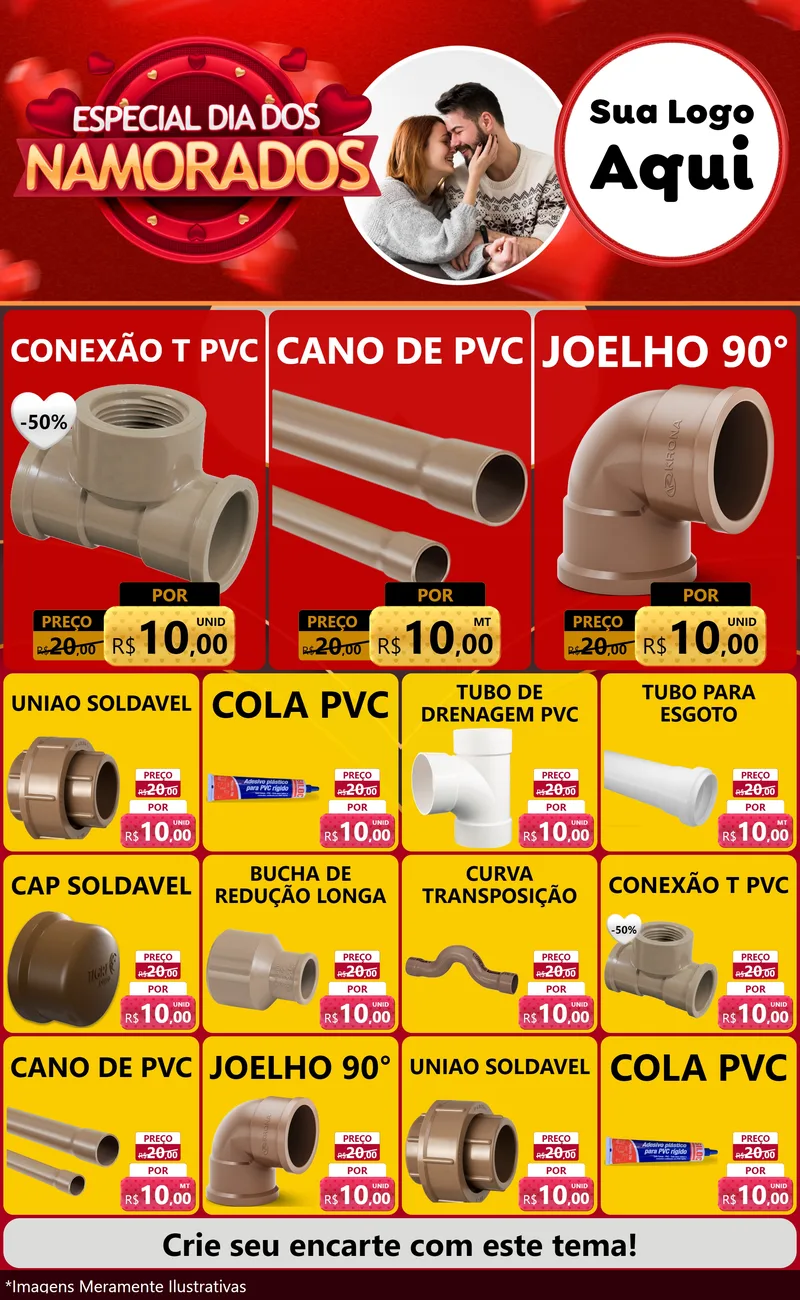 Modelo de Encarte para Encarte Grande com o tema Especial Dia Dos Namorados para Tubos e conexões