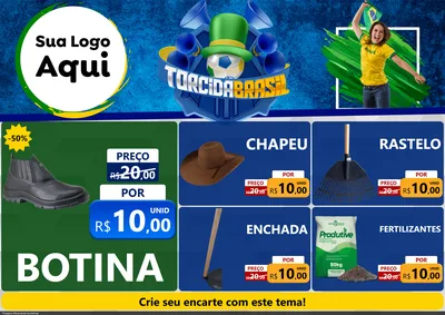 Modelo de Encarte para Encarte A4 Horizontal com o tema Torcida Brasil - Copa para Agropecuária