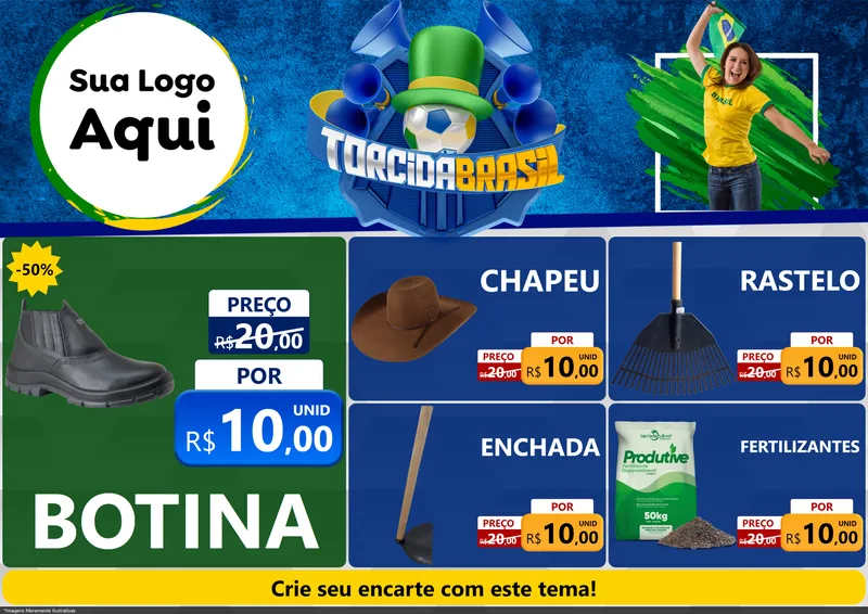 Modelo de Encarte para Encarte A4 Horizontal com o tema Torcida Brasil - Copa para Agropecuária