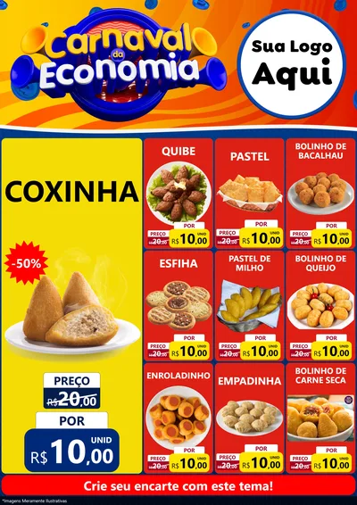 Modelo de Encarte para Encarte A4 Vertical com o tema Carnaval da Economia para Salgadaria