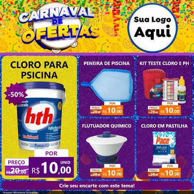 Modelo de Rede Social para Feed Facebook com o tema Carnaval de Ofertas para Produtos para Piscina
