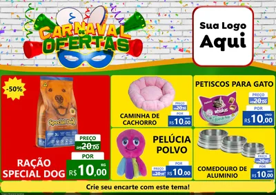 Modelo de Encarte para Encarte A4 Horizontal com o tema Carnaval de Ofertas para Pet Shop