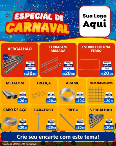 Modelo de Rede Social para Feed Instagram com o tema Especial de Carnaval para Ferragens