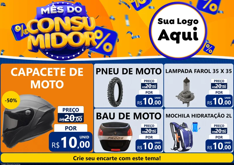 Modelo de Encarte para Encarte A4 Horizontal com o tema Mês do Consumidor para Moto peças