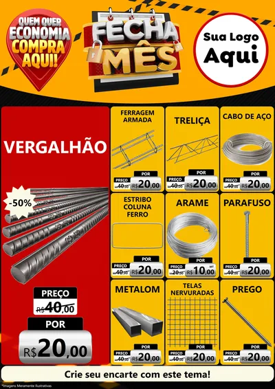 Modelo de Encarte para Encarte A4 Vertical com o tema Fecha Mês para Ferragens