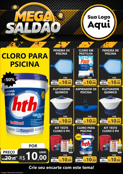 Modelo de Encarte para Encarte A4 Vertical com o tema Mega Saldão para Produtos para Piscina