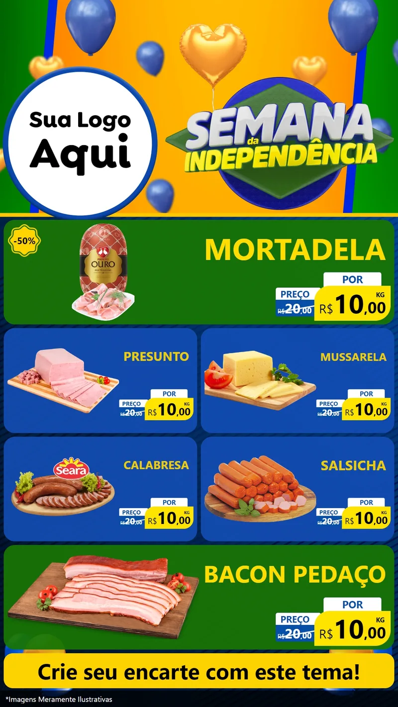 Modelo de TV para TV Vertical com o tema Semana da Independência para Frios e Laticínios