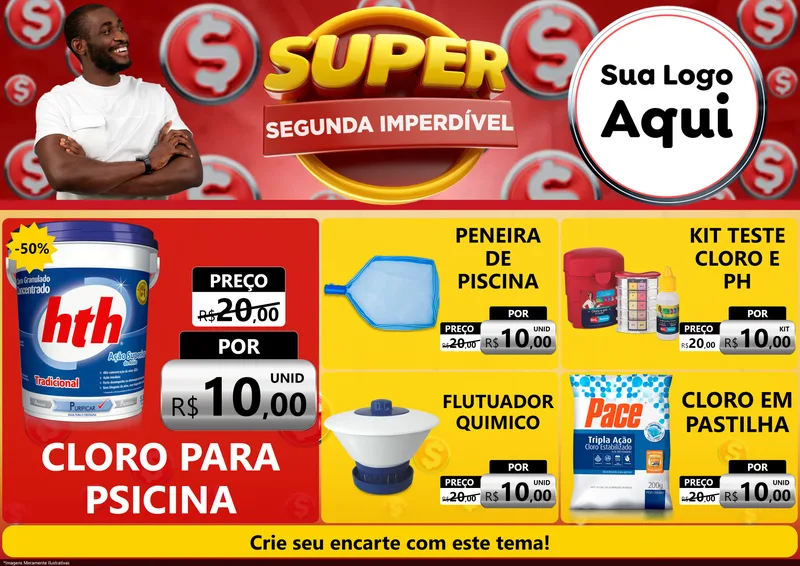 Modelo de Encarte para Encarte A4 Horizontal com o tema Super Segunda Imperdível para Produtos para Piscina