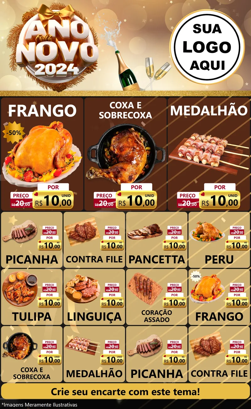 Modelo de Encarte para Encarte Grande com o tema Feliz Ano Novo 2027 para Assados