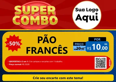 Modelo de Cartaz para Cartaz A4 Horizontal com o tema Super Combo para Padaria