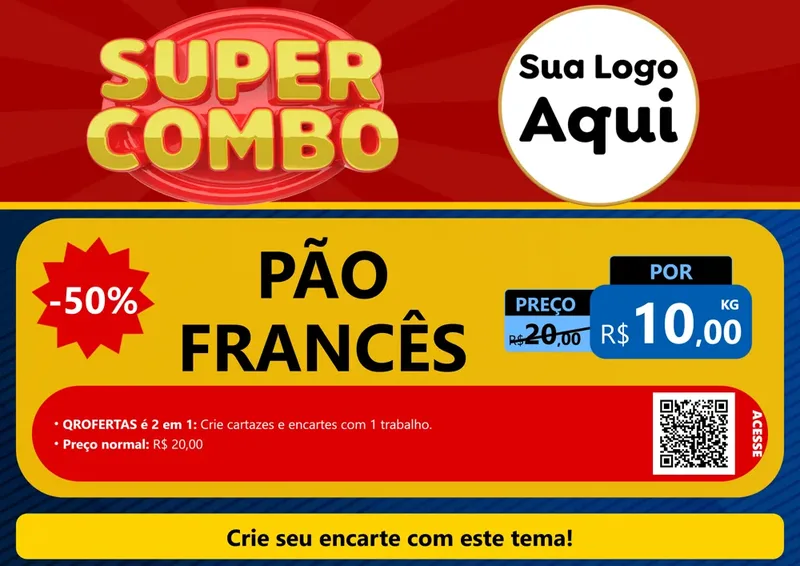 Modelo de Cartaz para Cartaz A4 Horizontal com o tema Super Combo para Padaria