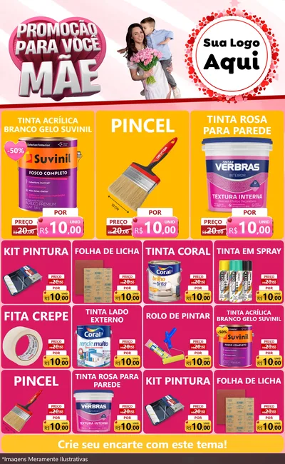 Modelo de Encarte para Encarte Grande com o tema Promoção Para Você Mãe para Tintas e Ferramentas