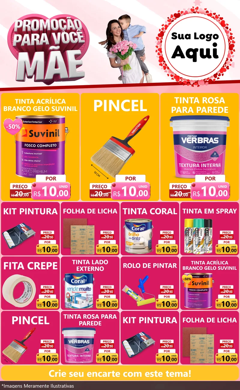 Modelo de Encarte para Encarte Grande com o tema Promoção Para Você Mãe para Tintas e Ferramentas