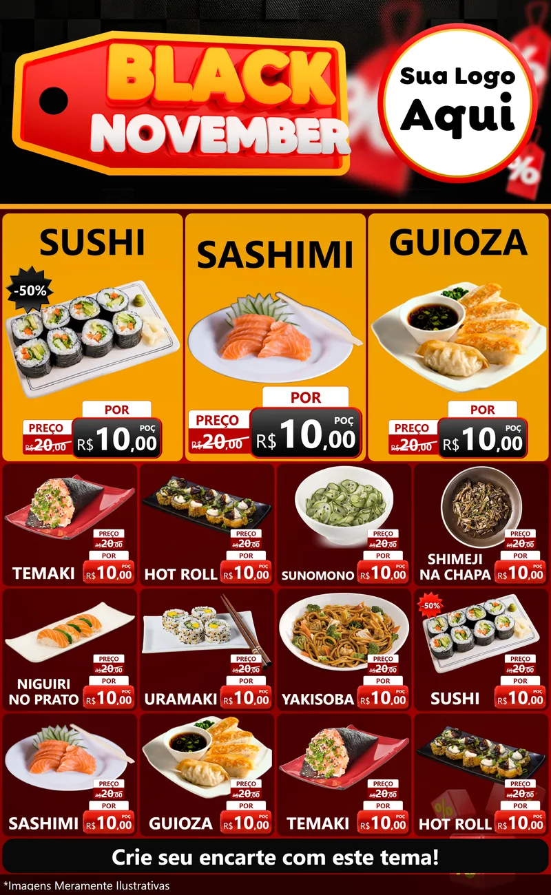 Modelo de Encarte para Encarte Grande com o tema Black November para Comida japonesa