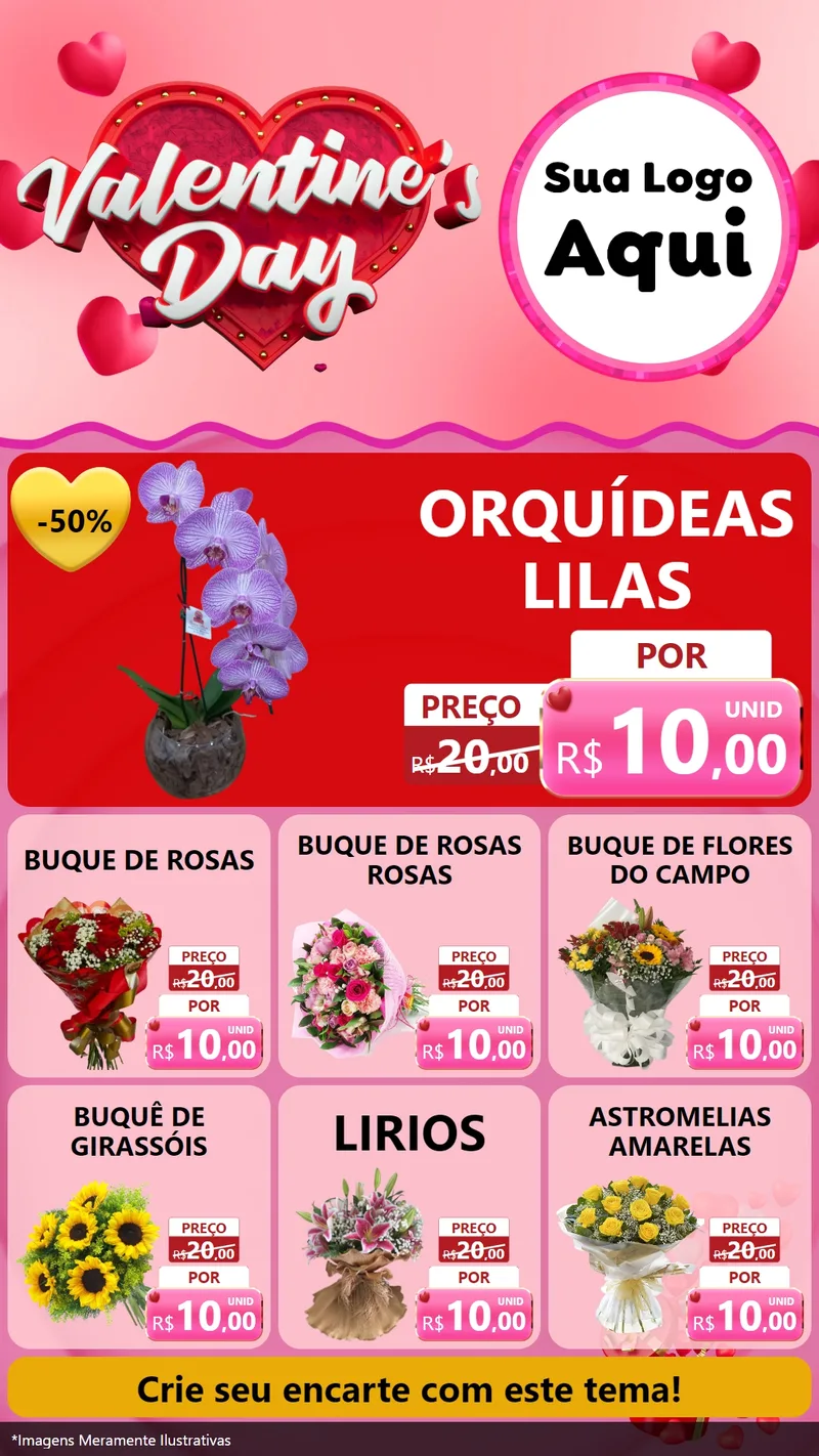 Modelo de Rede Social para Stories com o tema Valentine's Day para Floricultura e jardim