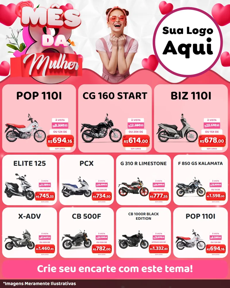 Modelo de Rede Social para Feed Instagram com o tema Mês da Mulher para Concessionaria de Motos